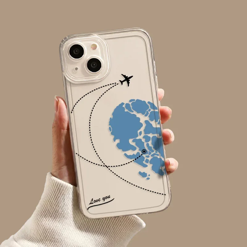 Love Heart Paired Phone Case For iPhone 16 15 12 13 11 14 Pro Max Mini XS XR SE 14 Plus Plane Aircraft Matte Couple Cover Fundas