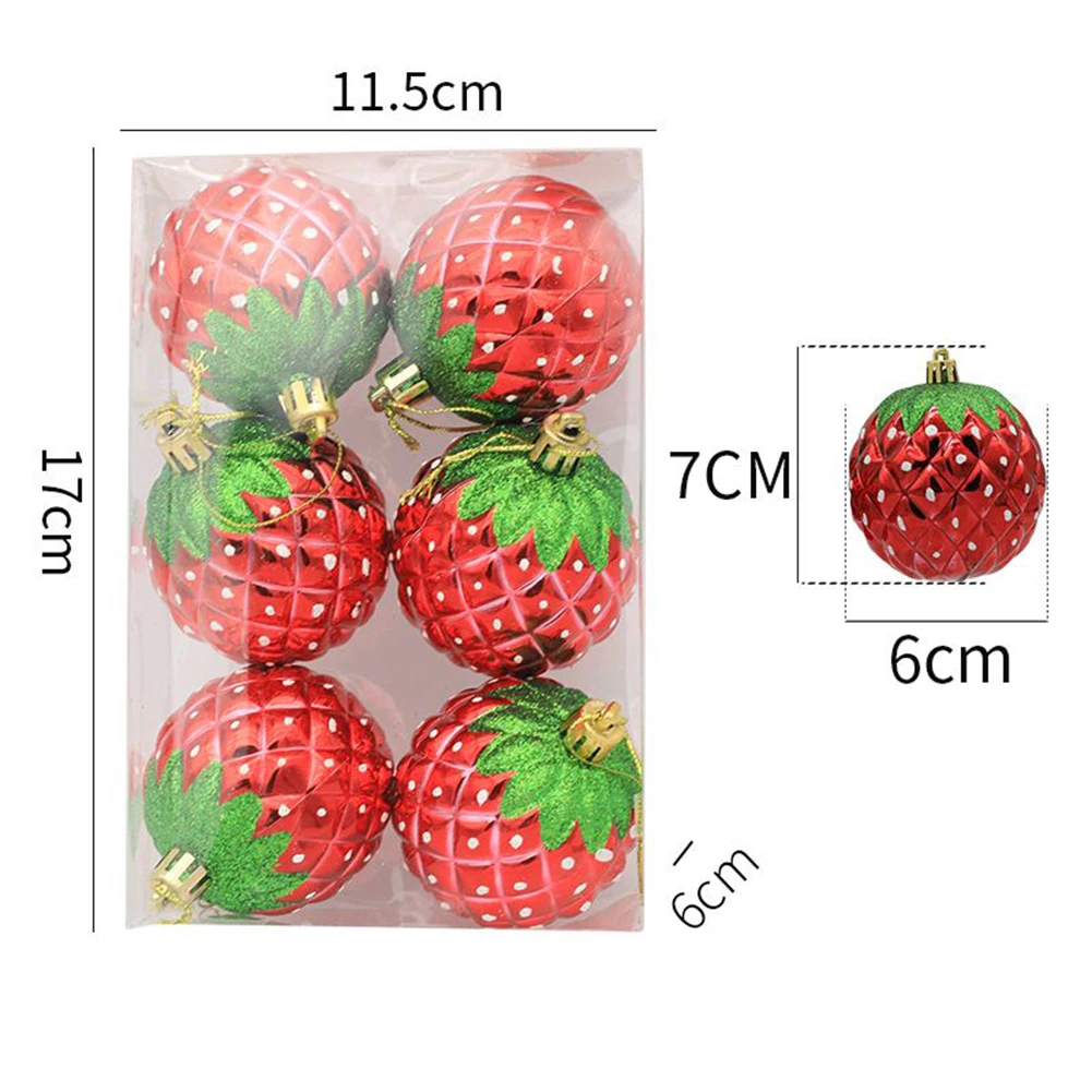 6Pcs 6/8cm Christmas Ball Ornaments Electroplating Painted Strawberry Shape Balls Xmas Tree Pendant For Home 2025 New Year Gifts