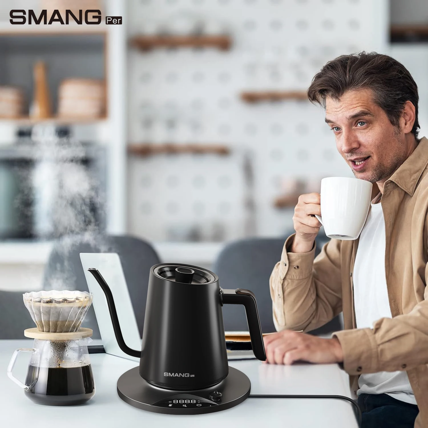 غلاية كهربائية معقوفة 0.9 لتر 1200 وات، وعاء قهوة مخمر يدويًا، غلاية تسخين سريعة 220 فولت #5