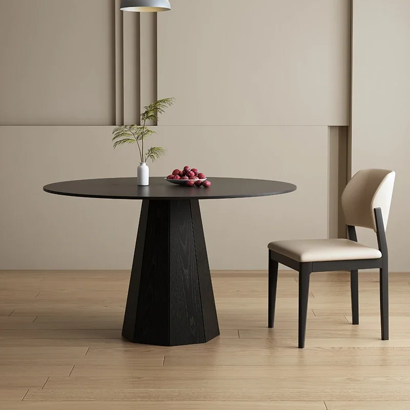 Rock Slab Round Table Household Small Apartment Modern Simple Black Pure White Round Restaurant Solid Wood Esstisch Round Table