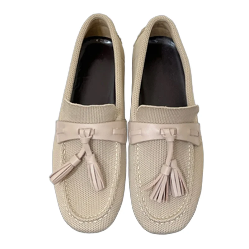 

Withered Minimalist Retro Textured Tassel Slip-on Shoes Loafers French Comfortable Soft Flats Shoes Women