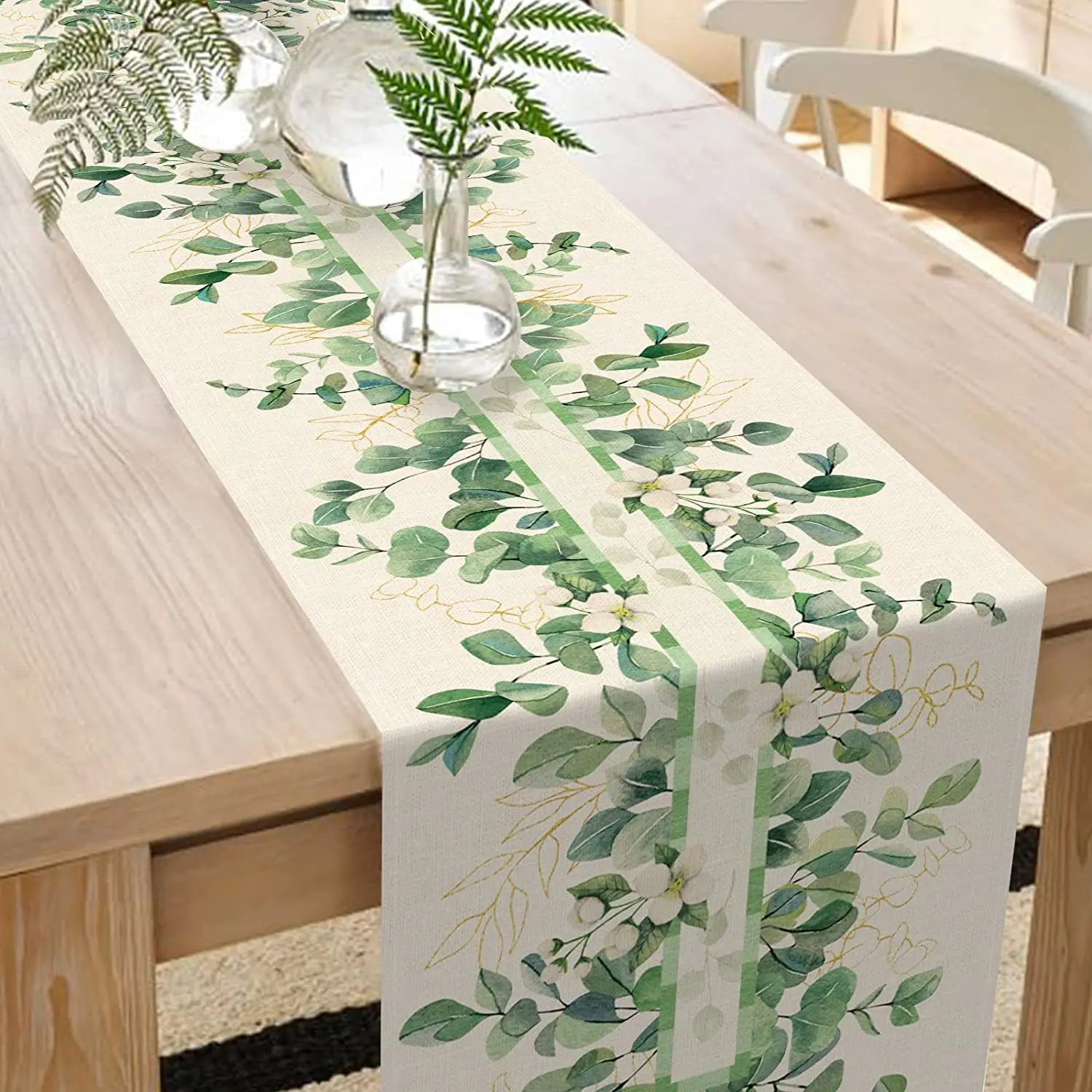 Dogwood Flower Linen Table Runner, Anniversary Holiday Kitchen Table Decoration Table Runner Home Dinner Party Accessories