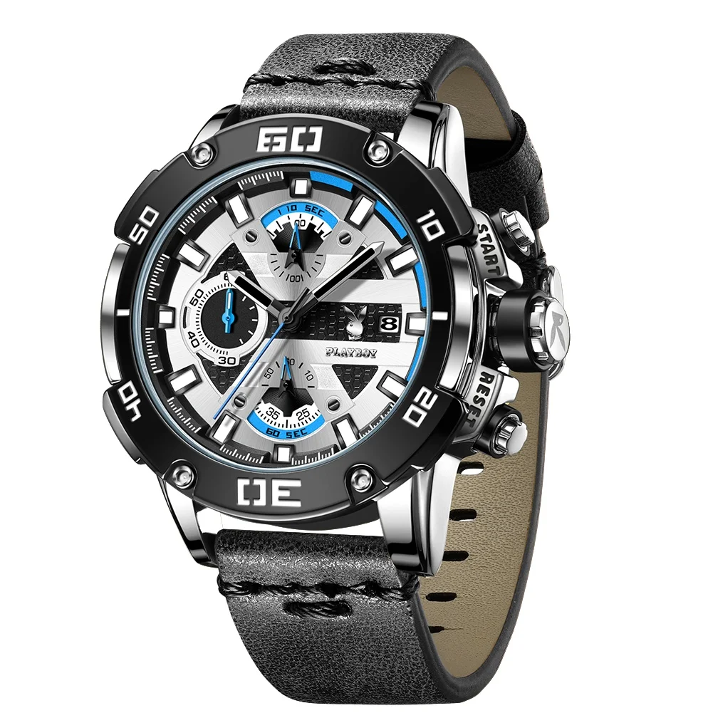 PLAYBOY 3520 Brand Original Authentic Multifunctional Calendar Chronograph Luminous Quartz Men's Watch