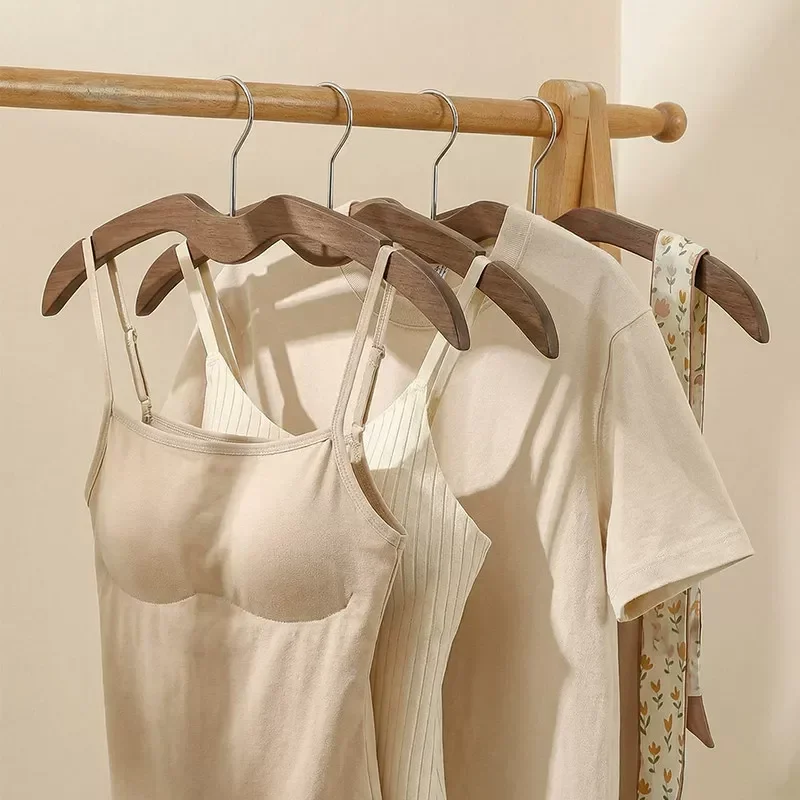 5pcs Solid Wood Clothes Hangers – Short-Neck Non-Slip Wooden Hangers, Space-Saving Raised Design for Shirts, Suits & Jackets