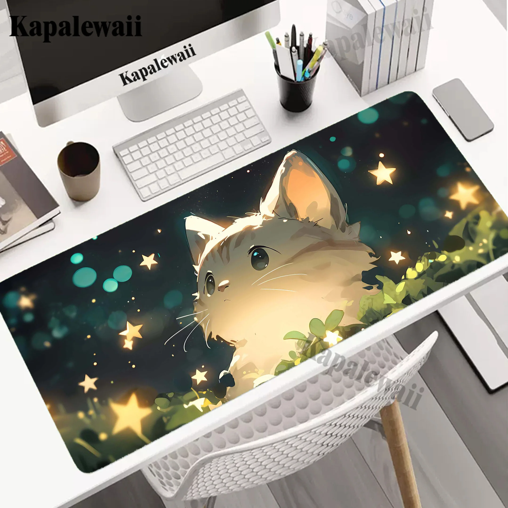 Kawaii Cat Gamer Mousepad Locking Edge Gaming Mouse Pad Computer Keyboard Pads Rubber Soft Mouse Mat Anti-slip Desk Mat 80x30cm