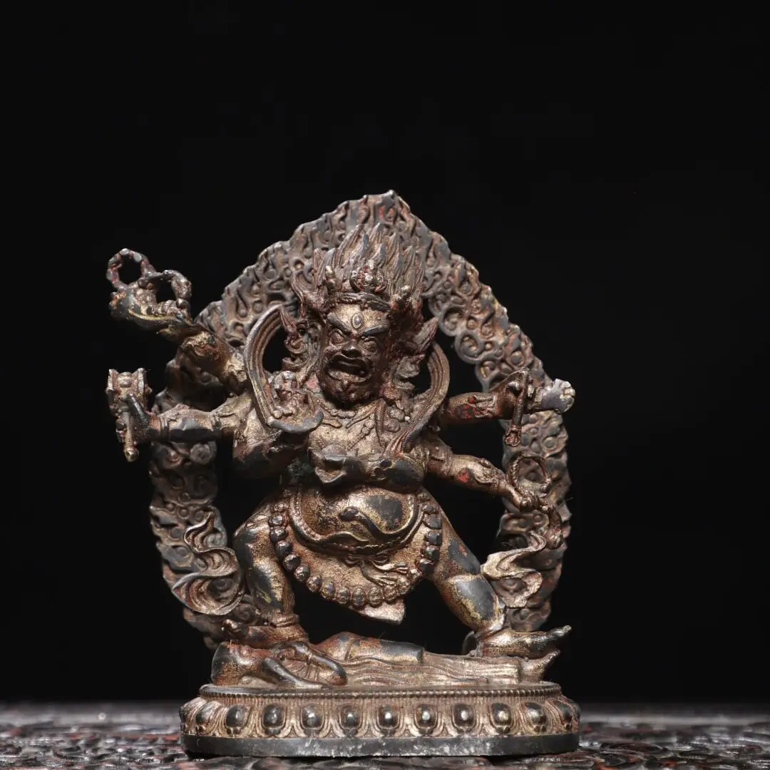 Solid Brass Gold Plated Six Armed Mahakala Black Jambhala Buddha Statue Home Temple Desktop Decor