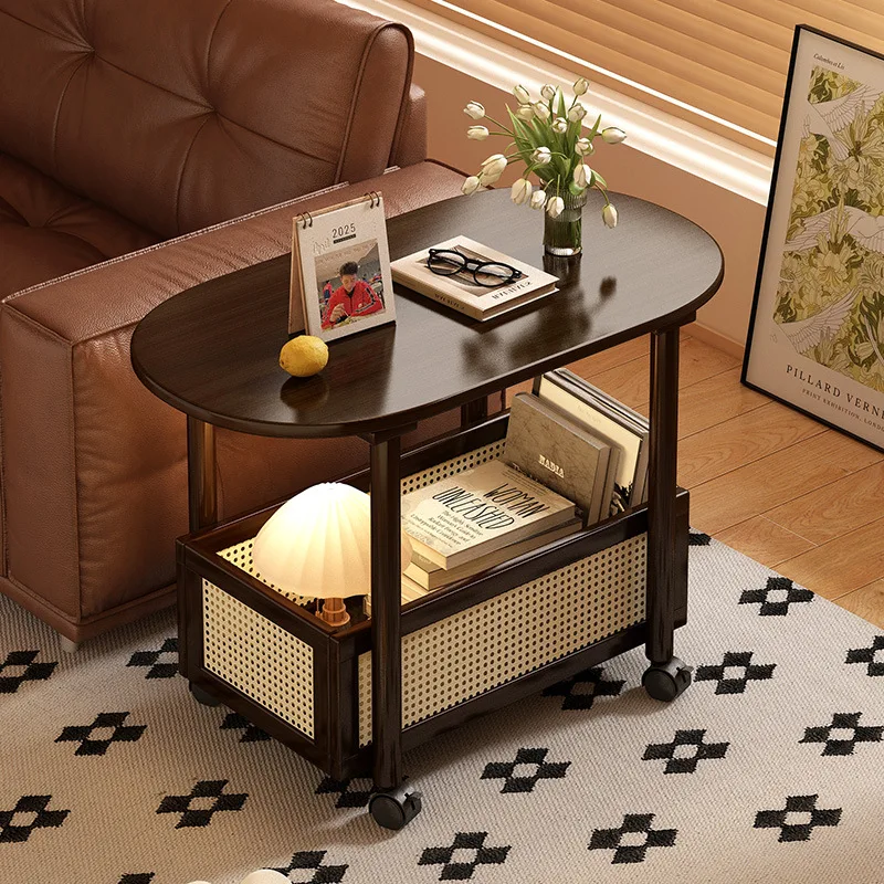 

Side table, wheeled sofa side table, living room coffee table,retro style coffee table,movable multi-layer storage rack,handcart