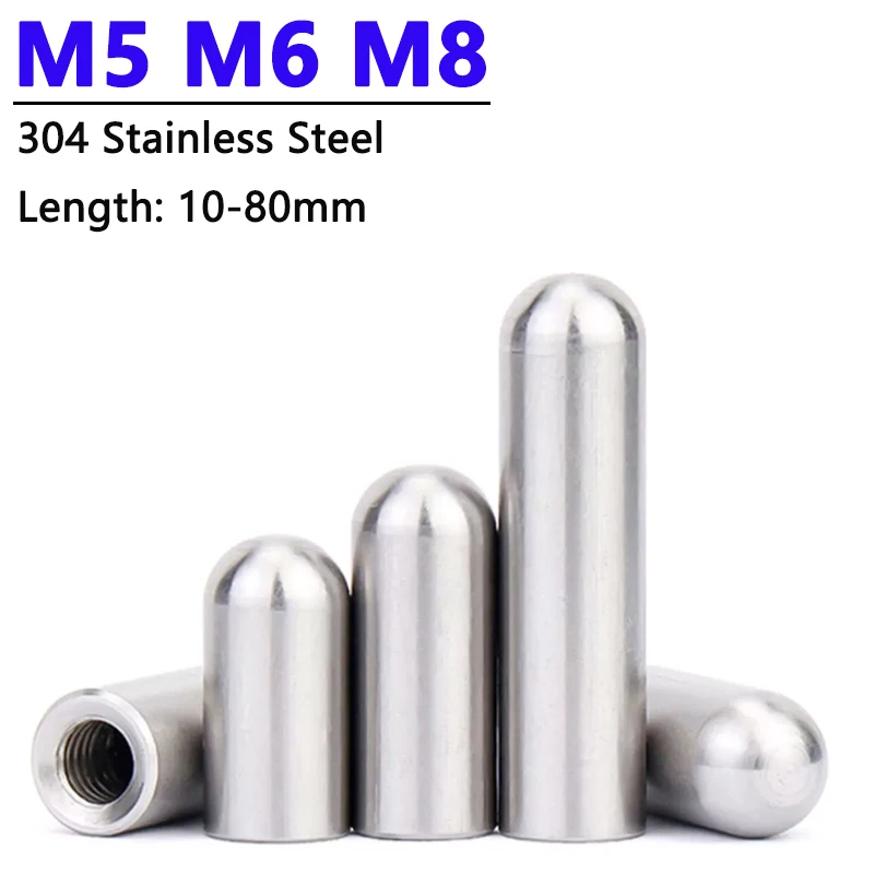 1-5pcs M5 M6 M8 304 Stainless Steel Female Thread Round Head Cylindrical Pin Locating Dowel Hollow Pin Length 10 12 16 20-80mm