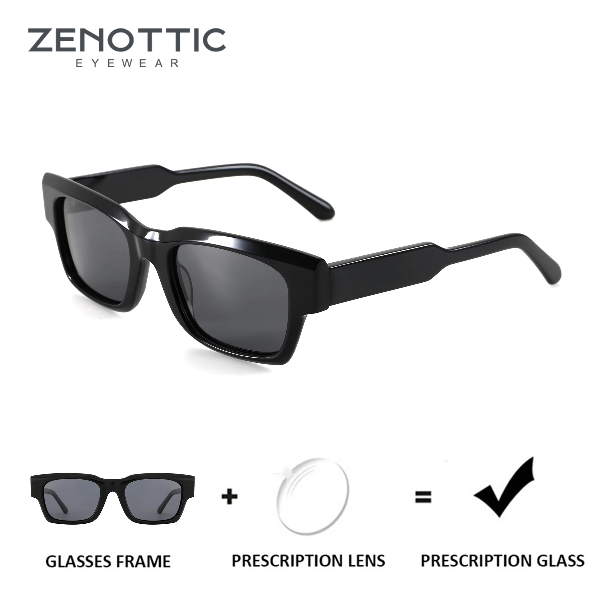 ZENOTTIC L Size Acetate Rectangle Polarized Prescription Sunglasses Men's Medical Myopia UV400 Optical Sun Glasses For Sight