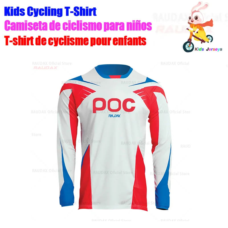 RAUDAX POC Kids Summer Quick Dry Motocross Jersey Downhil Mountain Bike DH Shirt Balance Car Clothing Ropa for Boys MTB T-Shirts