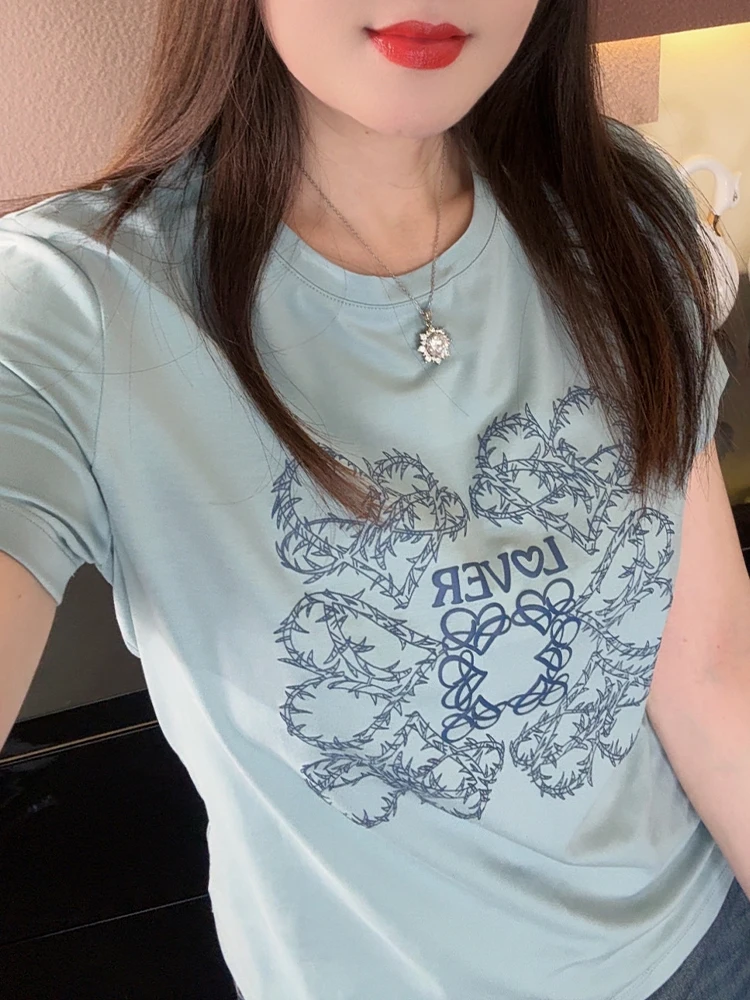 

Summer 2026 Slimming Faionable Printed T-irt Women's Loose Unique Large Size Korean Sle Commute Pattern Wet Dry