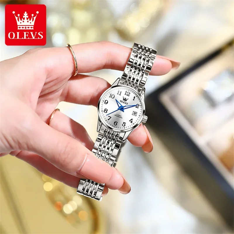 OLEVS Classic Automatic Mechanical Watch for Women Luxury Stainless Steel Waterproof Luminous Elegant Ladies Wristwatches Reloj