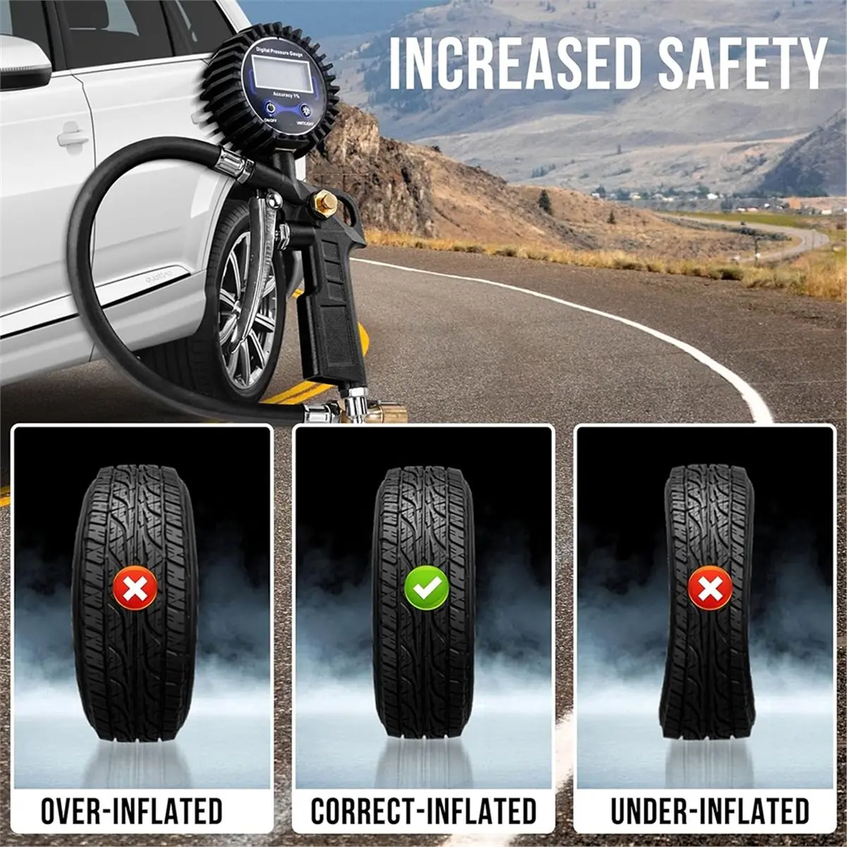 A95G Digital Tire Pressure Gauge with Inflator, 250 PSI, Quick Connect for Cars, Trucks, SUVs, RVs