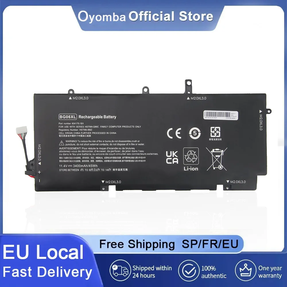 Oyomba 11.4V 45Wh BG06XL Batteria  for HP EliteBook Folio 804175-1B1 804175-1C1 HSTNN-IB6Z HSTNN-Q99C 804175-1B1 804175-1C