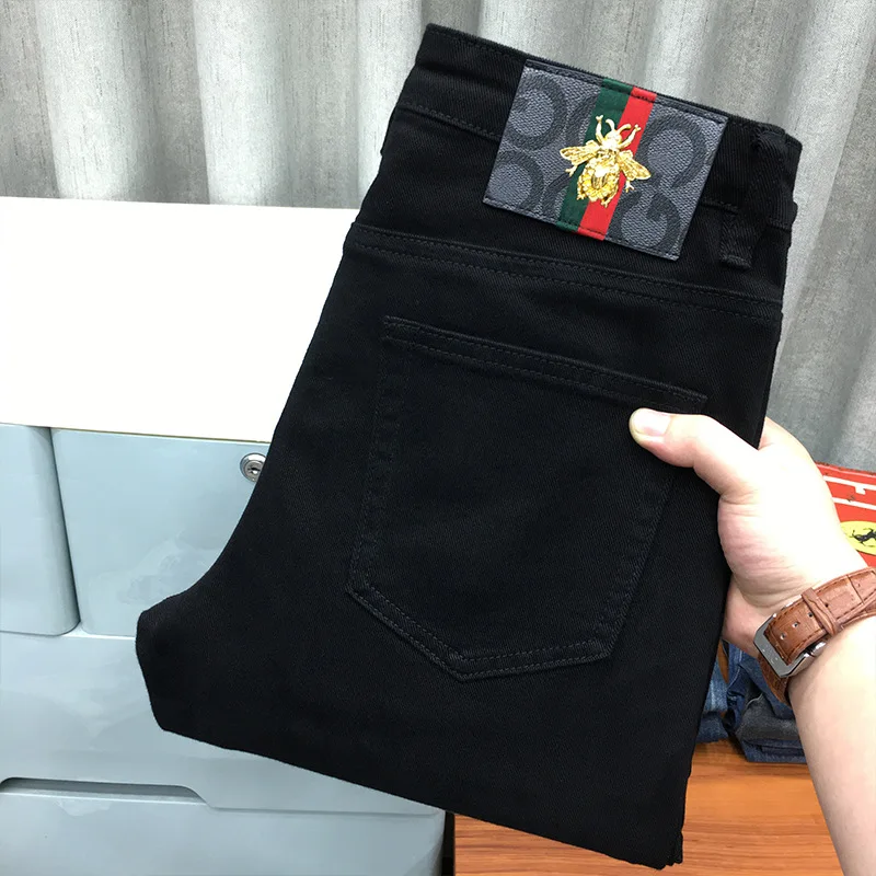 High-End Pure Black Straight Jeans Men's Spring and Autumn Fashion All-Matching Business Classic Stretch Casual Trousers