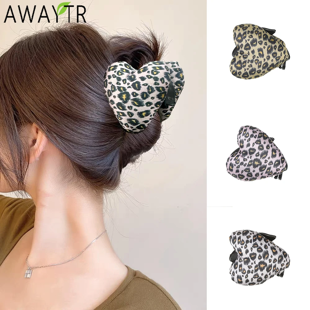 AWAYTR Leopard Heart Hair Claws Foam Hair Clips Crab For Women Girl Gift Hair Accessories Valentine Headwear