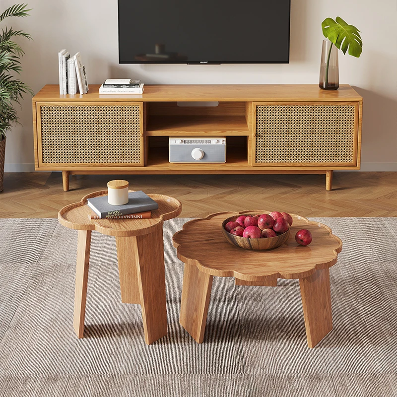 Japanese-Style Solid Wood Cloud Coffee Table Living Room Home Small Apartment Sofa Side Table Combination Table Minimalist round