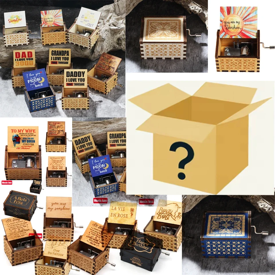 

HotHOTsale 100 styles Anime music box Blind Box Antique carved Wooden Music Box Figure Anime Model Birthday Christmas Gift