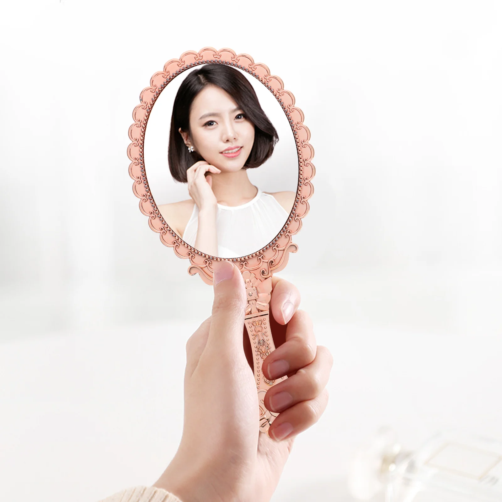 2pcs Retro Floral Vintage Handheld Makeup Mirror Clear View Portable Compact Design For Travel Home Beauty Routine Decorative