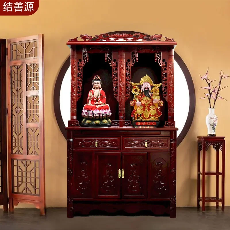 YJ solid wood shrine double-position Buddhist cabinet double-position shrine God of Wealth cabinet shrine household Bodhisattva