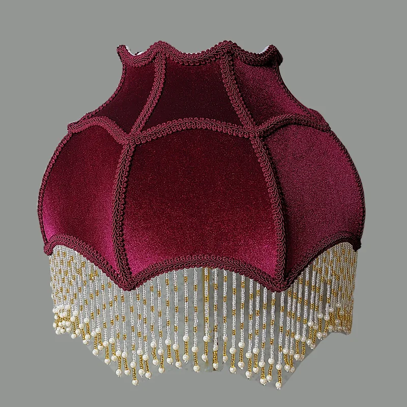 

Table Lamp Floor Lamp Lamp shade Retro Dark Burgundy Velvet Lace Hanging Beads Tassel Wedding Decoration Cover