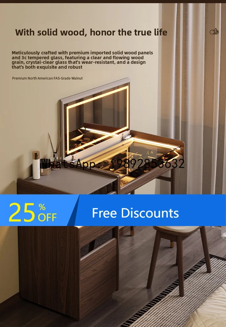 LYY Vintage Style Dressing Table and Bedside Cabinet Combo Small Bedroom Simple Solid Wood Makeup Mirror Cover Dressing Table