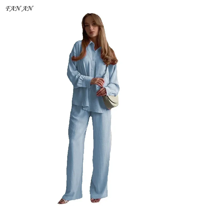 Ladies Temperament Solid Color Loose Sleeve Shirt 2024 Spring and Autumn New High-waisted Commuter Casual Pants Casual Suit