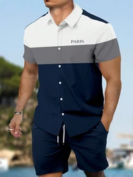 Camicia a maniche corte da uomo estiva e pantaloncini da spiaggia Set pantaloncini da uomo sportivi all'aperto camicia Casual da uomo di moda di strada urbana quotidiana