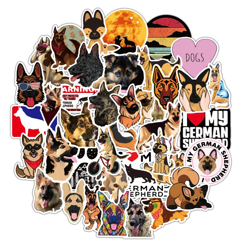 50PCS German Shepherd Cute Dogs Waterproof Cartoon Sticker For Luggage Car Guaitar Skateboard Phone Laptop Bicycle Stickers