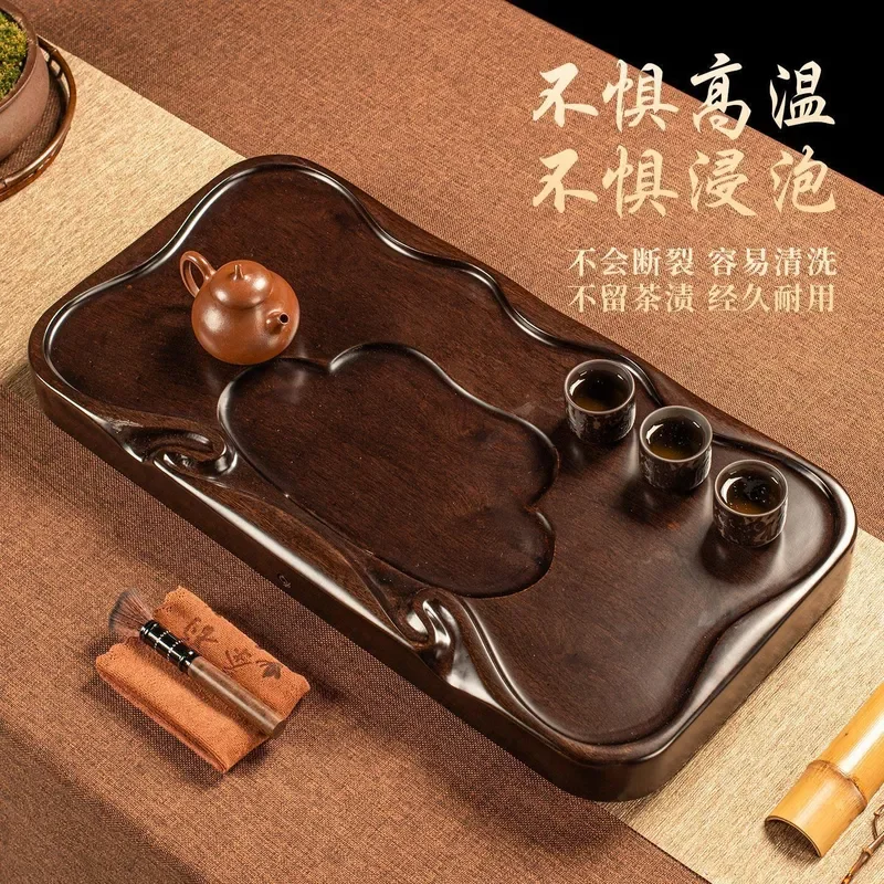 African Ebony Wood Tea Tray Large Solid Kung Fu Tea Table Simple Household Office Desktop Serving Platter Natural Finish