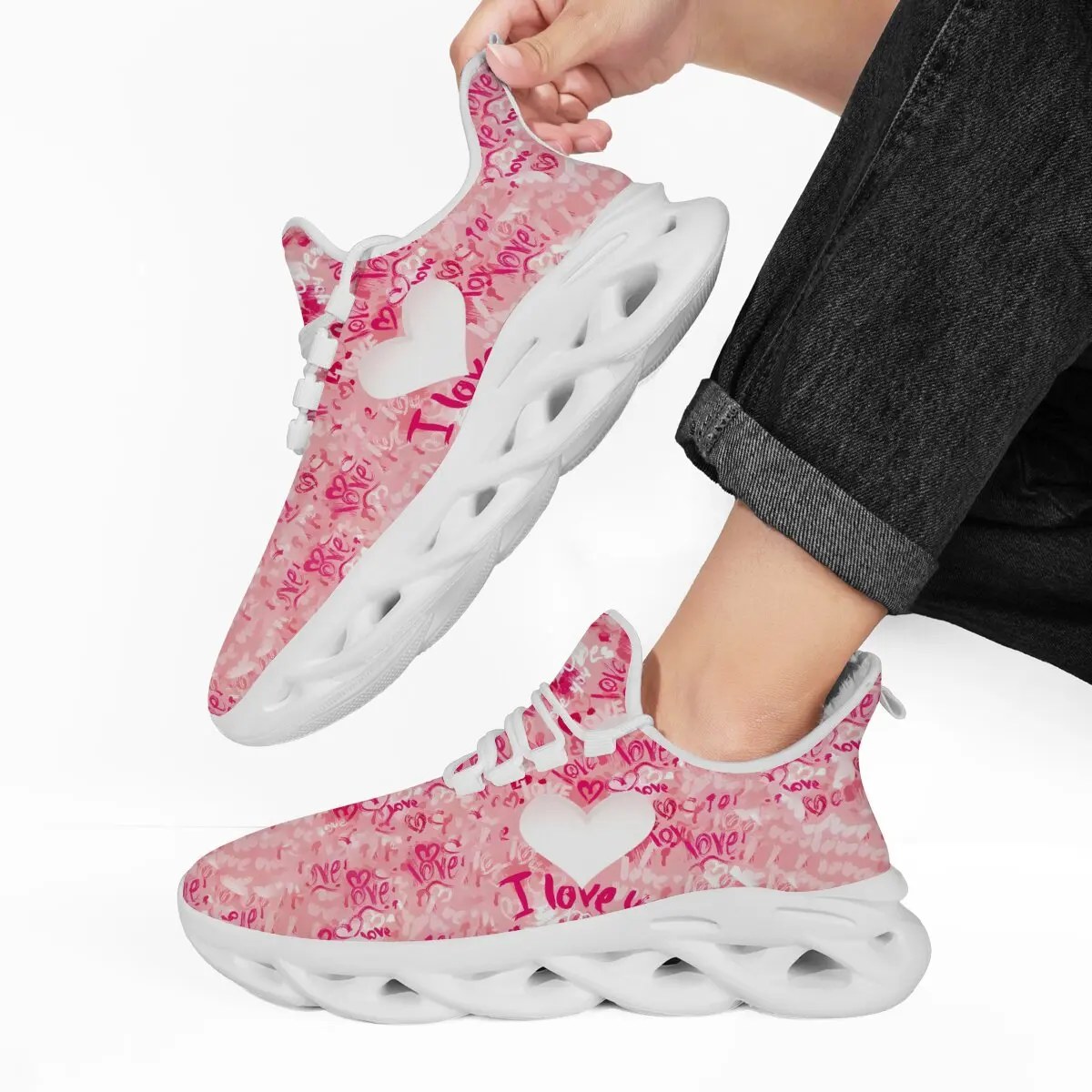 

Tennis Shoes for Men Pink Love Heart Pattern Fleece Lined Women's Athletic Sneakers Breathable Men Running Shoes Zapatillas