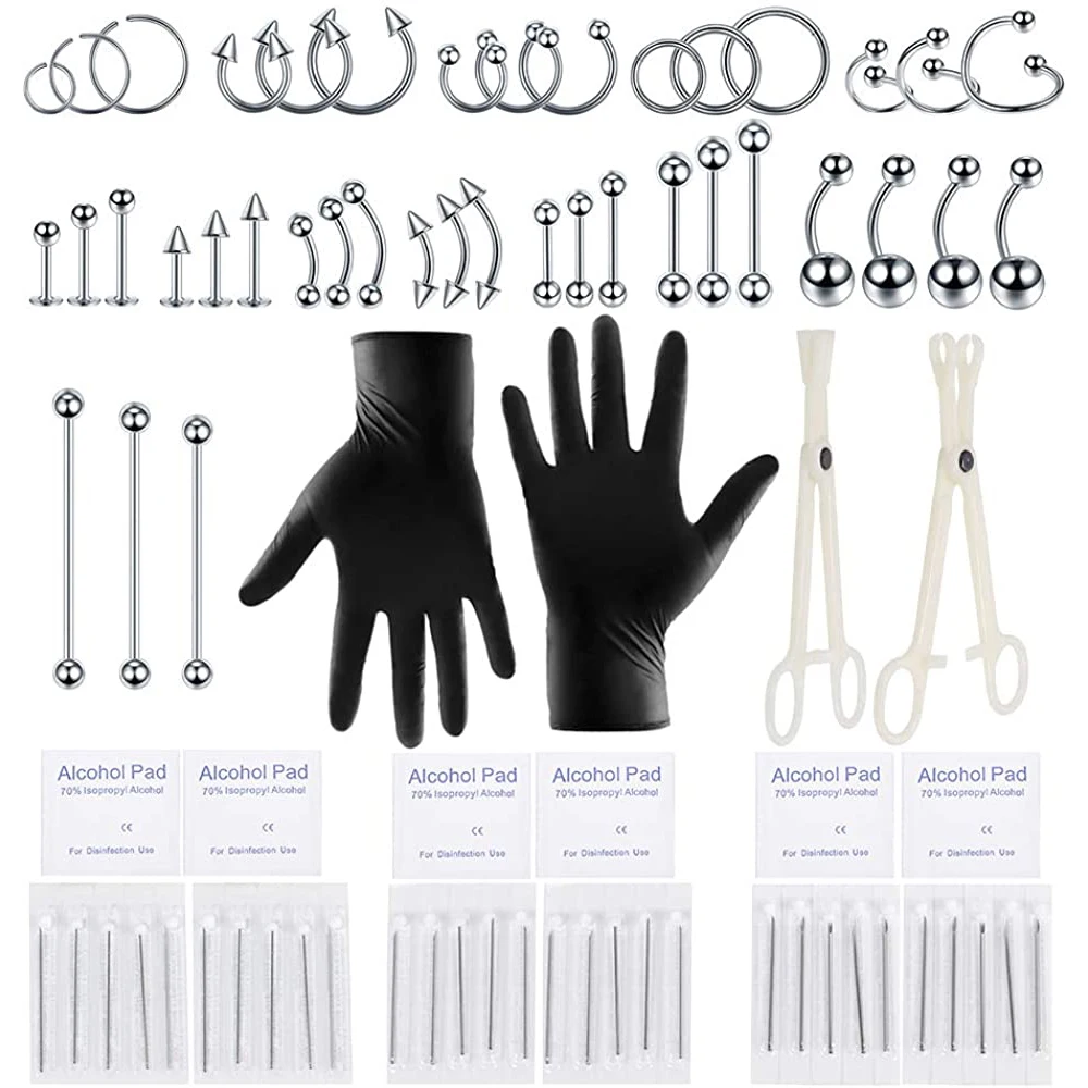 80 قطعة الفولاذ المقاوم للصدأ ثقب المجوهرات عدة الإبر المشابك الأنف الدائري الشفاه اللسان الزنمة الغضروف اللولب Daith الحاجب الحلمة أداة