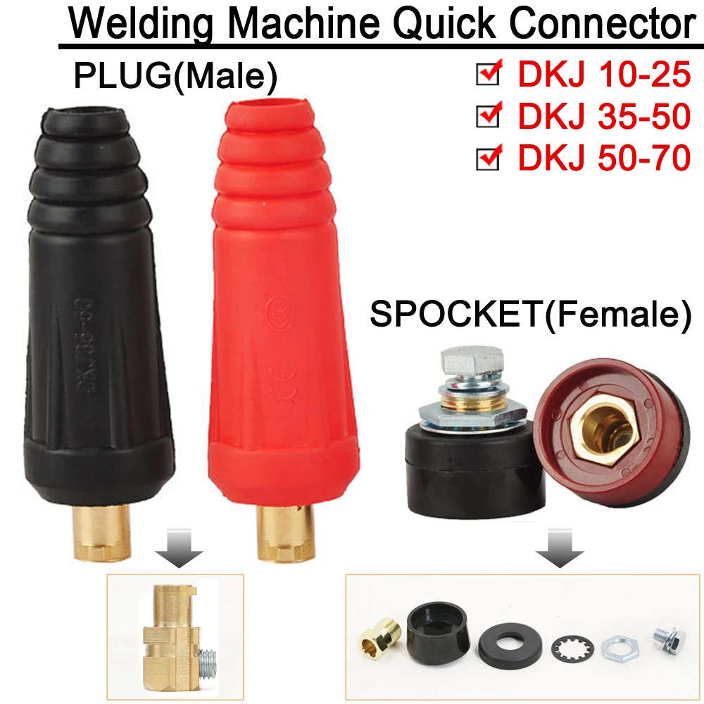 EATBALE TIG Welding Cable Connector Set - DKJ10-25 & DKZ10-25 180Amp Quick Fit, Black, 4 Pieces