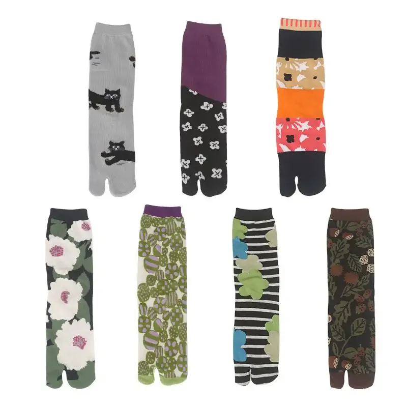 Split Toe Socks Women Japanese Style Medium Tube Four Season Cotton Socks Two Finger Socks