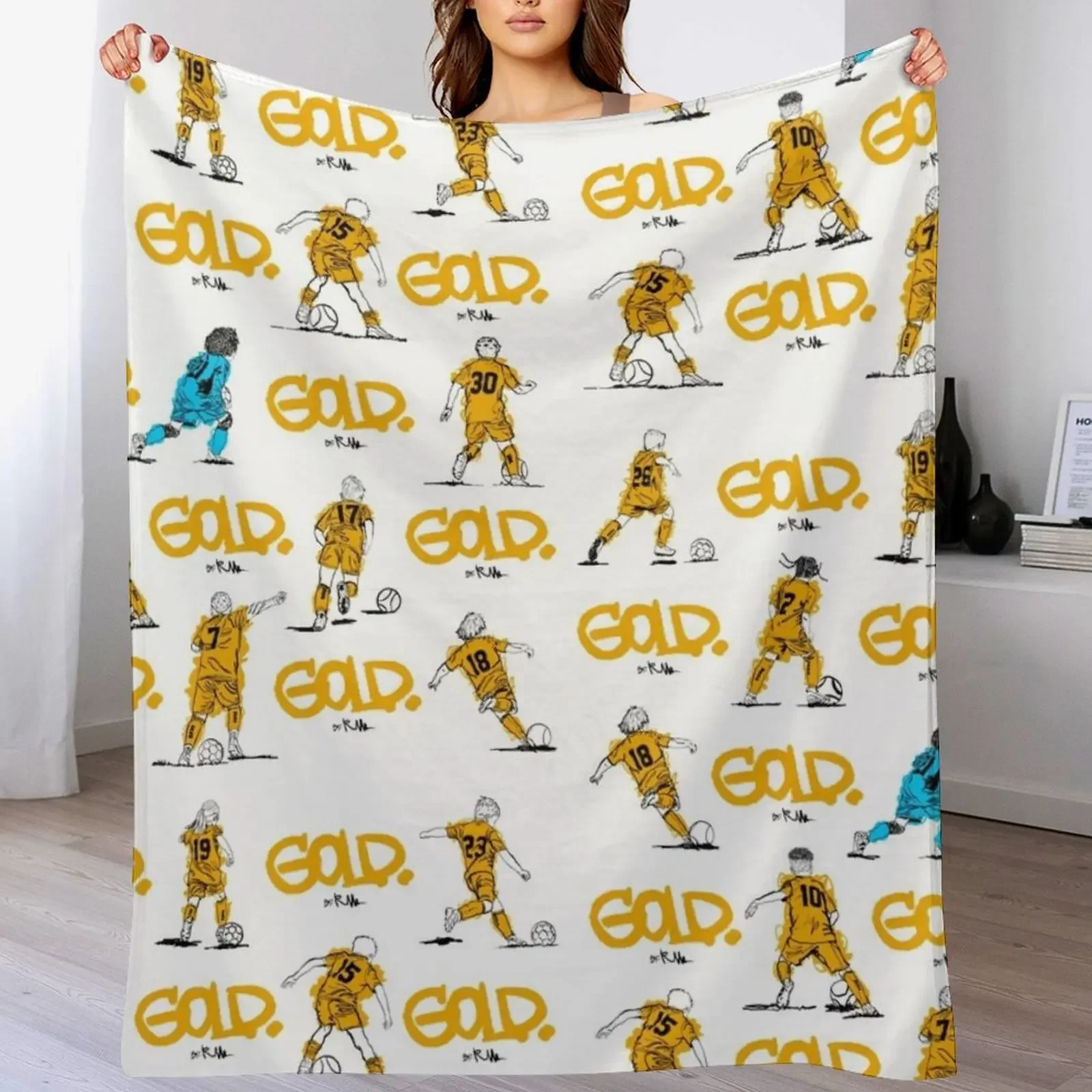 GOLD Sketch Pattern Throw Blanket Custom Picnic Thin anime Blankets