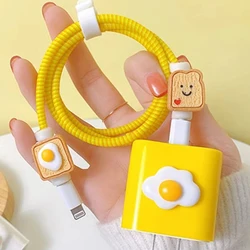 Cartoon Egg Charger Protector for Apple 18w 20w iPhone 16 15 14 13 12 11Pro 20W Charger Sleeve Cute Charger Cover Cable Winder