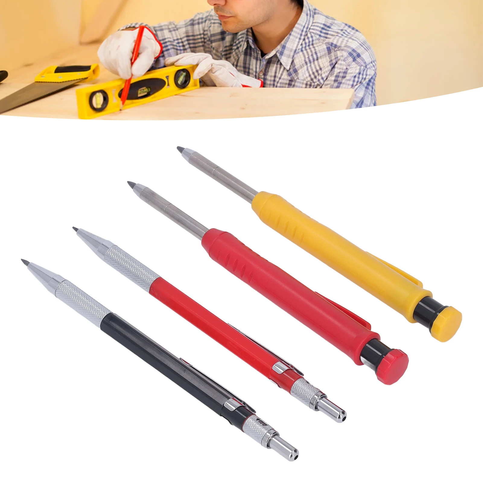 Mechanical Carpenter Pencil Set With 40 Refill Simple Operation Deep Hole Woodworking Pencil Kit