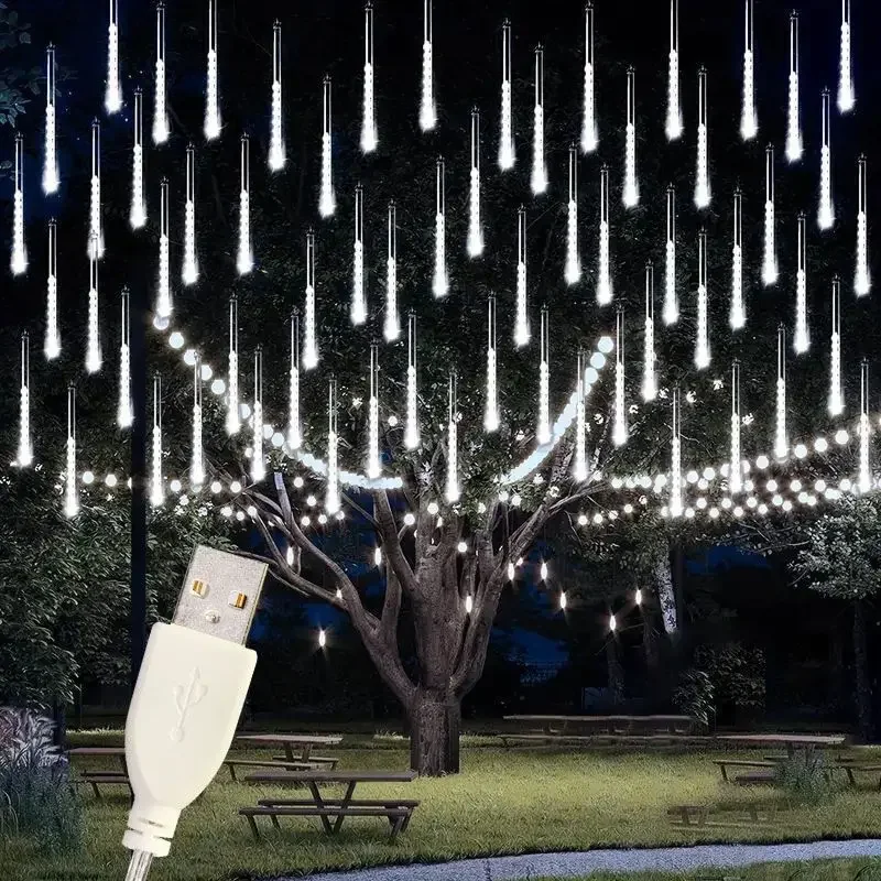 2026 زينة رمضان ضوء الشارع USB النيزك دش المطر LED الجنية سلسلة أضواء اكليل الزفاف زينة حفلة عيد الميلاد