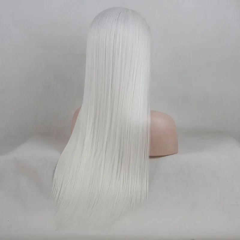 Pure White Straight Hair Synthetic 13X4 Lace Front Wigs High Quality Heat Resistant Fiber Hair Middle Parting For Fashion Women