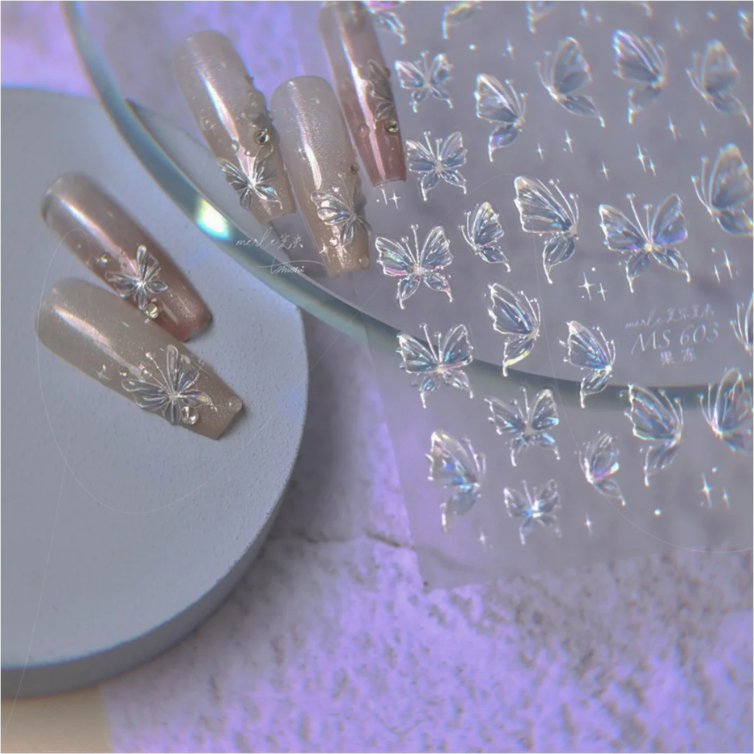 Kavay Aurora Butterfly Sparkling Butterfly Nail Art Stickers Nail Art Charm Decorative Decals Self repairing Nail Glue Slider