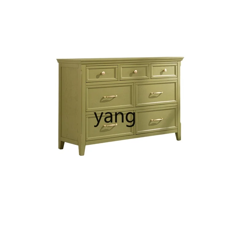 

LXL Chest of Drawers Pastoral Solid Wood Bucket Side Cabinet Bedroom Green Bed Front Cabinet Retro Furniture