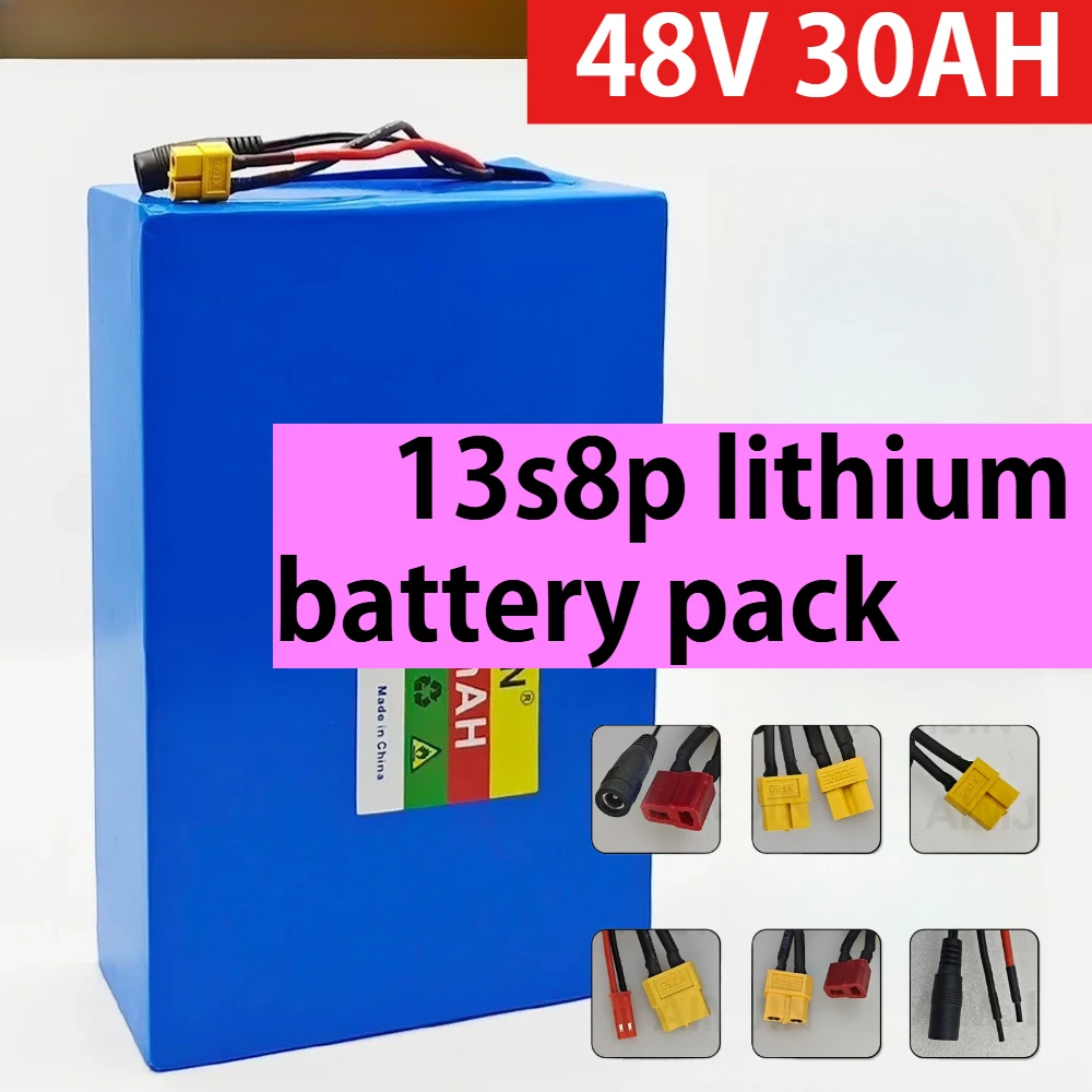 

48V 30Ah 30000mAh 18650 13S8P lithium battery pack large capacity suitable for 48V 250-1500W built-in BMS+54.6V2A charger