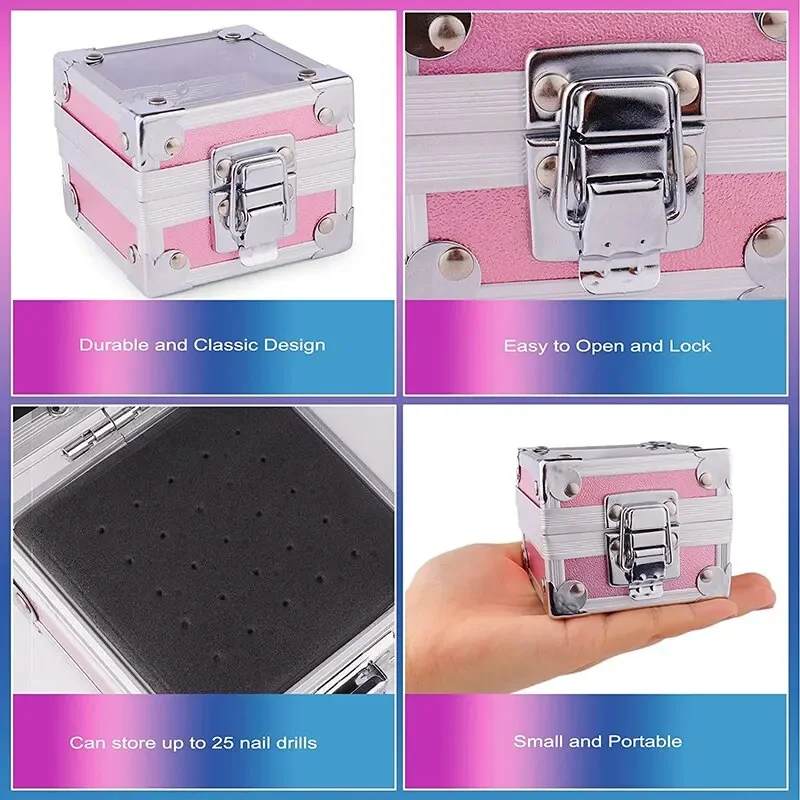 25個入り電動ネイルドリルビット/ボックス マニキュアセット ホルダー付き タングステンカーバイド キューティクルリムーバービット スローン用 アクリルジェルポリッシュ用