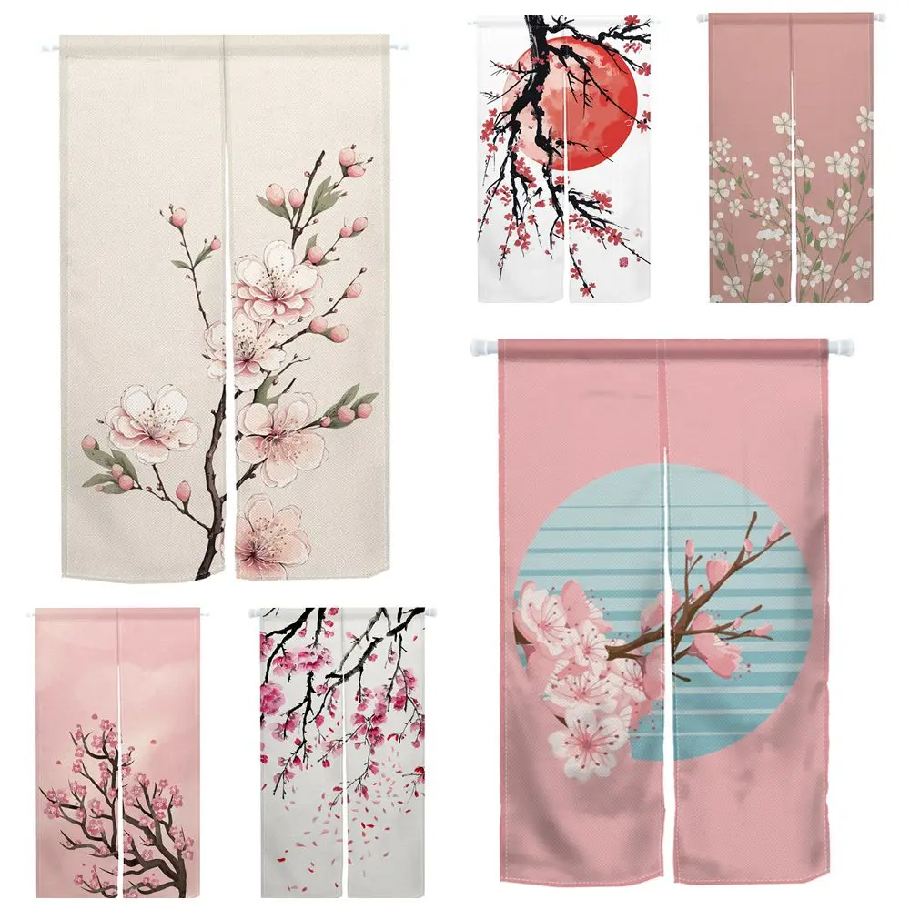 

Cherry Blossom Door Curtain Japanese Style Printed Partition Kitchen Doorway Decor Drapes Entrance Noren Hanging Half Curtain