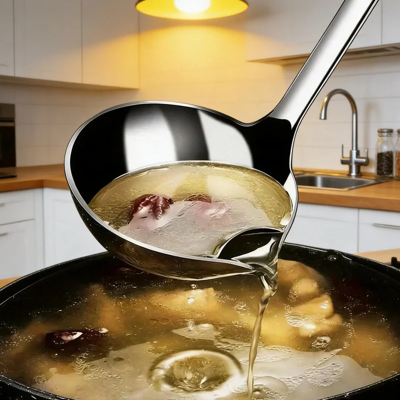 

2-Pack of New Stainless Steel Kitchen Spoons, Dormitory Oil Strainer Spoon, Slotted Spoon, Household Food-Grade Spoon, High-Quality Oil Separator, Essential Kitchen Item