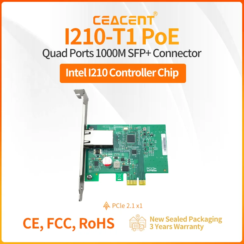 

I210-T1 PoE Frame Grabber Card 1-Port PoE RJ45 30W Power Output 10/100/1000Mbps PCIe 2.1 X1