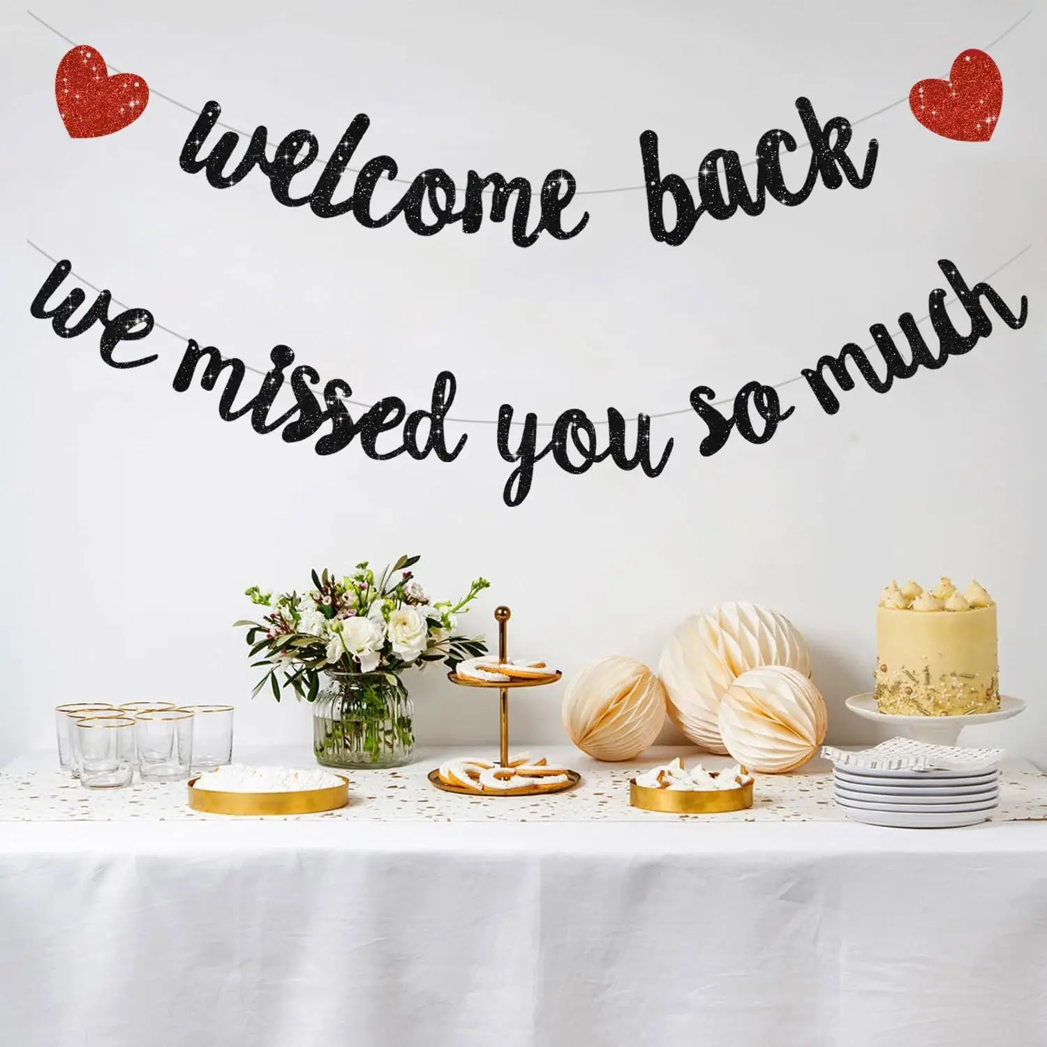 Glitter Black Welcome Back We Missed You So Much Banner,for Welcome Home Celebration Decorations Family Gathering,Back to School