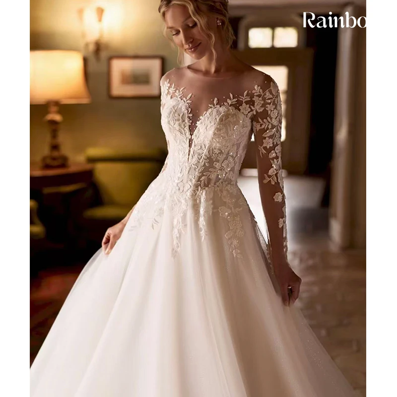 

Graceful Wedding Dress Organza With Embroidery A-Line Floor Length Ballgown Full Sleeve O-Neck Customized Bride Vestido De Novia