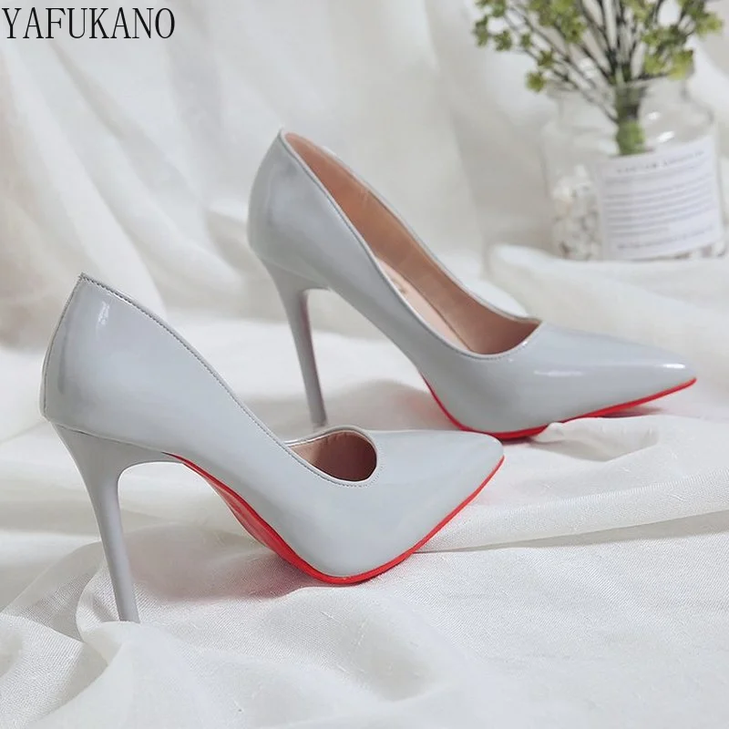 Nude Color Small Fresh High Heels Patent Leather Stiletto Single Shoes Korean Sexy Pointed Pumps Black Professional Work Shoes