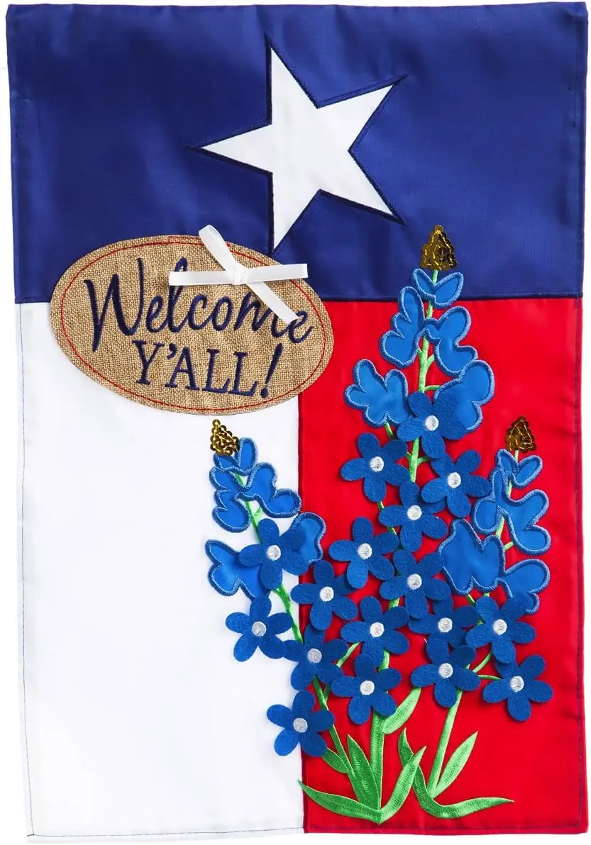 Evergreen Flag Texas Blue Bonnets Garden Applique Flag | Welcome Texas State Garden Flag for Outside 12x18 Double Sided | Small